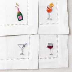 Elevate your next gathering with the timeless elegance of Threads & Honey's Embroidered Cocktail Napkins. Expertly crafted from the finest linen and meticulously embroidered in Louisville, KY, these napkins add a touch of luxury to any occasion, from intimate dinner parties to festive celebrations. Key Features: Material: 100% high-quality linen for a crisp, sophisticated feel. Customization: Personalized with your choice of embroidery thread designed to never bleed or fade. Decorative Border: F Cocktail Emoji, Embroider Napkins, What To Embroider, Hand Embroidered Napkins, Embroidered Cocktail Napkins, Embroidery Napkins, Dining Essentials, Linen Cocktail Napkins, Monogram Towels