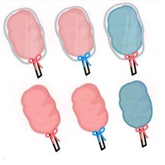 six lollipops with bows on them are shown in different shapes and sizes