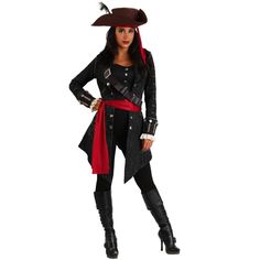 a woman in pirate costume posing for the camera