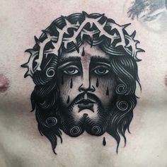 Jesus tattoo Jesus On Cross Tattoo, Christus Tattoo, Jesus Tattoo Design, Tattoo Chest, Christ Tattoo, Traditional Tattoo Sleeve, Tattoo Inspiration Men, Religious Tattoo, Cool Chest Tattoos