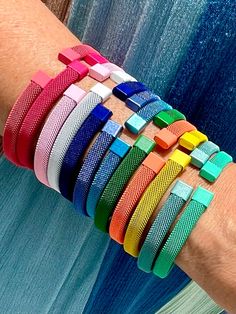 - Inner diameter: 2.5” - Flexible wire material - Fits small to medium wrists Yellow Violet, Jewelry Online Store, Wire Bracelets, Blue Lilac, Wire Bracelet, Metallic Blue, Pink Bracelet, Online Jewelry Store, Green Turquoise