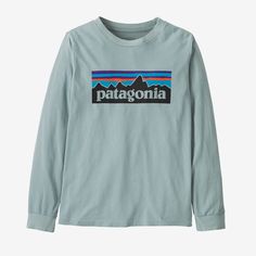 Made of soft 100% Regenerative Organic Certified® cotton with a timeless, universal fit, it's a basic t-shirt designed for getting dirty and having fun. Made in a Fair Trade Certified™ factory. | Patagonia Kids' Long-Sleeved P-6 Logo T-Shirt in Thermal Blue, Medium - Kids' Shirts & Tops - Regenerative Organic Certified Cotton/Pfas 50% Logo, Patagonia Kids, Jumper Shirt, Basic T Shirt, Logo T Shirt, Having Fun, Tshirt Logo, Fair Trade, Patagonia