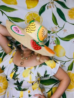 Custom hand painted fruit floppy beach / festival hat. Perfect for any occasion under the sun! Wear it to the beach, bachelorette party, vacation, wedding, parties, festivals & more! Fruit designs include: strawberries, lemons, pineaplpes, watermelons, & oranges. Bright and colorful, you'll certainly stand out from the crowd in this showstopper number. ****Please Note: Due to the handcrafted nature of this item, designs may ever so slightly vary. Whimsical Straw Hat For Beach In Spring, Whimsical Straw Hat For Spring Beach Outings, Whimsical Straw Hat For Spring Beach, Whimsical Straw Hat For Spring Vacation, Whimsical Adjustable Straw Hat For Summer, Handmade Straw Hat For Summer Garden Party, Handmade Straw Hat For Garden Party In Summer, Whimsical Adjustable Sun Hat For Summer, Whimsical Adjustable Summer Hats