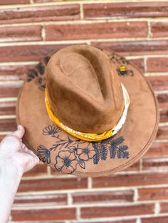 Hand burned custom wide brim fedora! The bees are embellished with sewn on glass beads.  Hat fits MOST head sizes with an adjustable inner headband. Hippie Wide Brim Fedora For Festivals, Hippie Fedora With Curved Brim For Festival, Fitted Bohemian Fedora With Flat Brim, Fitted Flat Brim Felt Hat For Festival, Bohemian Fitted Fedora With Short Brim, Fitted Fedora For Kentucky Derby Festival, Custom Fedora Felt Hat For Festivals, Artisan Fitted Fedora For Festivals, Bohemian Felt Hat For Festival