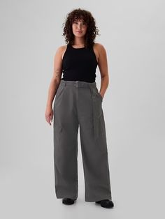 High Rise Cargo Baggy Trousers | Gap Gap Straight Leg Pants With Side Pockets, Gap Utility Cargo Pants With Side Pockets, Gap Utility Cotton Cargo Pants, Gap Utility Straight Leg Pants, Gap Pants With Welt Pockets For Workwear, Gap Workwear Pants With Welt Pockets, Gap Utility Pants With Pockets, Gap Cotton Cargo Style Bottoms, Fitted Cargo Jeans With Belt Loops For Work