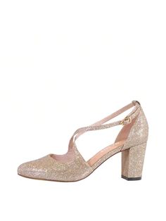 Embrace a decidedly feminine finish with Chelsea Crew's glittery Mary Jane pumps, with a criss-cross upper that adds to their decadent appeal. These OREN vintage/retro inspired heels are sure to steal the spotlight thanks to the elegant and dimensional fit it applies to your feet with some shine.

Fabric: Glitter fabric
Leather lining
Adjustable buckle to close
Heel Height: 2.75"
Oren Mary Jane Heels GOLD GLITTER Elegant,Glamorous        Women Shoes, size features are:Bust: ,Length: ,Sleeve Leng Chic Shimmer Heels For Evening, Chic Sparkling Heels For Gala, Glamorous Almond Toe Court Shoes For Evening, Glamorous Evening Court Shoes With Almond Toe, Spring Gala Glitter Heels, Glamorous Heels With Almond Toe And Deep Heel Cup, Chic Glitter Heels For Evening, Gold Block Heel Court Shoes For Evening, Chic Evening Glitter Heels