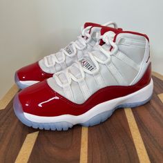 Air Jordan 11 “Cherry” Gs Brand New With Box Multiple Sizes: 3.5, 4.5, 5, 5.5 Price Is For One Pair Red Jordan Shoes With Air Cushioning And Round Toe, Red High-top Jordan Shoes With Air Cushioning, Air Jordan 11 Cherry, Tenis Jordan, Jordan 11 Cherry, Jordan Red, Air Jordan 11, Swag Shoes, Kids Jordans