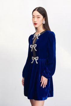 Haven A-line Long Sleeved Velvet Mini Dress | MEAN BLVD Elegant A-line Velvet Party Dress, Glamorous Velvet Cocktail Evening Dress, Holiday Velvet Mini Dress For Evening, Elegant Velvet Dress For Party, Holiday Evening Velvet Mini Dress, Chic Velvet V-neck Dress, Elegant Royal Blue A-line Dress, Glamorous Velvet Dress For Holiday Evening, Glamorous Holiday Velvet Evening Dress