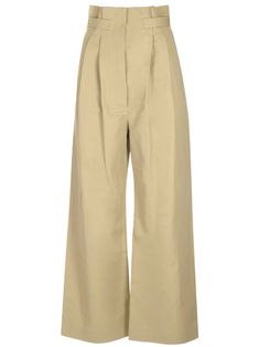 Wide trousers in beige linen canvas with double pleats and high waist from Loewe. High-waisted Pleated Beige Bottoms, High Waist Pleated Beige Bottoms, Beige Pleated High-waist Bottoms, Beige High-waist Pleated Bottoms, Beige Pleated Bottoms For Daywear, Beige Wide Leg Bottoms With Pleated Waist, Beige Linen High-waist Wide Leg Pants, Beige Pleated Wide Leg Pants For Work, Chic Beige Bottoms With Pleated Waist