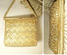 "I am so excited to be offering this SO beautiful, extremely well made, vintage Art Deco high end designer \"Walborg\" crystal rhinestone encrusted beaded gold lame flapper purse perfect for the Bride. This bag is in PRISTINE vintage condition! (It appears to be unused.) If you could see this rhinestone encrusted beaded purse in person you would know that photos are not doing it justice as they don't begin to capture the unbelievable sparkle adequately; it absolutely shimmers as it catches the l Elegant Rectangular Clutch For Vintage Events, Victorian Rectangular Evening Bag For Party, Vintage Handheld Evening Bag For Events, Vintage Rectangular Clutch For Events, Victorian Rectangular Party Bag, Vintage Handheld Evening Bag For Weddings, Vintage Handheld Evening Bag For Wedding, Vintage Wedding Clutch Bag, Vintage Party Bags With Rhinestones