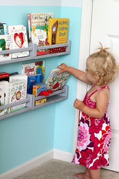 $4 Ikea spice rack book shelves - behind the door...doesn't take up valuable space. Ikea Spice Rack, Ideas Habitaciones, Book Shelves, Big Boy Room, Big Girl Rooms, Toddler Room, Spice Rack, Book Shelf, Kids Playroom