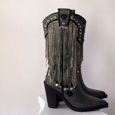 Dolls Kill Sugar Thrillz Present Perfect Cowboy Boots - Rhinestone New No Box Perfect For Festivals Western Style Party Boots With Bling, Western Party Boots With Rhinestone Rivets, Western Party Boots With Rhinestones, Western Rhinestone Party Boots, Western Style Party Boots With Rhinestones, Party Boots With Rhinestone Fringe And Round Toe, Silver Boots With Rhinestone Rivets And Round Toe, Silver Leather Boots With Rhinestones, Silver High Heel Boots With Rhinestone Fringe