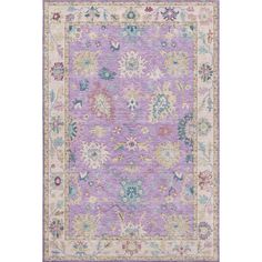 a purple rug with flowers and butterflies on it