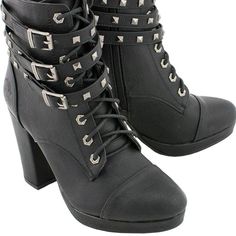 Nwot Women's Milwaukee Lace Up Boots. Size 8 But Runs Small. Black Lace-up Combat Boots With Buckle Closure, Black High Heel Lace-up Boots With Buckle Closure, Black High Heel Lace-up Boots With Buckle, Black Ankle Lace-up Boots With Buckle Closure, Black Lace-up Heeled Boots In Faux Leather, Black Lace-up Ankle Boots With Buckle, Black Lace-up Boots With Buckle For Fall, Black Lace-up Synthetic Moto Boots, Black Synthetic Lace-up Moto Boots