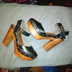 Women's Mossimo Supply Co Wooden 5 Inch Heels!!! Studded Heels, Mary Jane Heels, 5 Inch Heels, Black Tan, Black And Tan, Mary Janes, Shoes Women Heels, Shoes Heels, Women Shoes