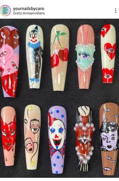 Circus Themed Nails, Circus Theme Nails, Clown Nails Designs, Carnival Nails Designs, Clown Nail Art, Clown Nails, Circus Nails, Clown Theme, Carnival Nails