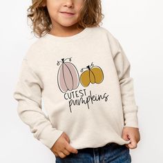 Looking for a cute sweatshirt for your kids? We have the perfect Cutest Pumpkins graphic sweatshirt addition to their closet! Also available in youth sweatshirts. Playful Letter Print Sweater For Fall, Playful Crew Neck Hoodie For Fall, Playful Letter Print Sweatshirt For Fall, Cute Cartoon Print Sweatshirt For Fall, Cute Cartoon Print Fall Sweatshirt, Cute Fall Sweatshirt With Funny Print, Playful Cotton Sweatshirt With Funny Print, Toddler Valentines, Cute Sweatshirts