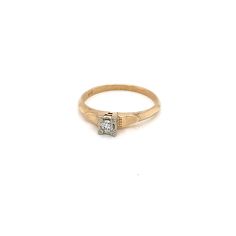 Vintage 1940's 14k yellow gold Art Deco diamond engagement ring. The European cut diamond weighs approximately .08ct. The diamond is J color, and VS2 clarity. The size of the ring is a 7, and has the ability to be resized. The height of the ring off of the finger is 4.6mm. The width of the band is 2.5mm, and tapers up to 1.6mm. Unique vintage ring boxes available - in separate listing, there are two beautiful options. Please check out both and select one (link below). Limited supply- don't miss Vintage 14k Stamped Diamond Promise Ring, Vintage 14k Diamond Promise Ring, Vintage Single Diamond Ring, Vintage Yellow Gold Diamond Ring With Diamond Cut, Vintage Single Diamond Round Cut Ring, Vintage Yellow Gold Diamond Cut Diamond Ring, Vintage Gold Wedding Ring With Single Diamond, Vintage 14k Gold Diamond Promise Ring, Vintage 14k Gold Wedding Ring With Single Diamond