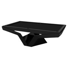 a black coffee table with an upside down design on the bottom and one leg up