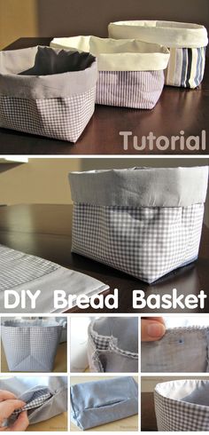 the instructions for how to make a diy bread basket with gingham fabric