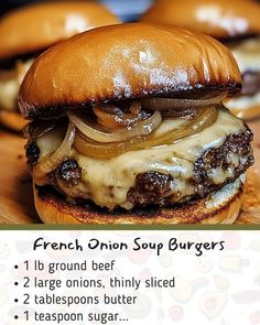 Old fashioned recipes French Onion Soup Burger Recipe, French Onion Soup Burger, Onion Soup Burgers, Ful Recipe, Onion Burger Recipe, Onion Burger, Deli Food, Giada De Laurentiis, Grandmas Recipes