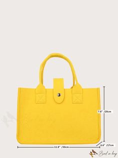 BirdinBag - Neon Yellow Minimalist Felt Top Handle Bag - Stylish, Versatile, Perfect for Any Occasion Rectangular Shoulder Bag In Solid Color For Errands, Rectangular Solid Color Shoulder Bag For Errands, Solid Color Satchel Bag For Errands, Casual Rectangular Shoulder Bag In Solid Color, Versatile Rectangular Solid Color Satchel, Rectangular Canvas Bag With Adjustable Handle For Daily Use, Everyday Solid Color Rectangular Bucket Bag, Everyday Solid Color Satchel, Rectangular Solid Color Bucket Bag For Shopping