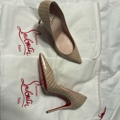 Christian Louboutin Kate 100 Calf Mini Crock/Lining Color: Leche/Lin Leche Size 36.5 Size 6.5 Worn Once. Still Original Box With Dust Bags. Excellent Condition Louboutin Kate 100, Christian Louboutin Kate 100, Louboutin Kate, Christian Louboutin Kate, Louboutin Shoes, Christian Louboutin Shoes, Shoes Women Heels, Christian Louboutin, Original Box