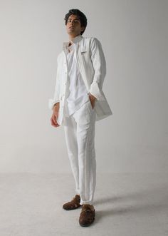 Jatin Malik-Ivory Pin Tuck Jacket And Pant Set-INDIASPOPUP.COM White Shacket, Jatin Malik, Paper Bag Trousers, Cotton Linen Trousers, Blouse Yoke, Bespoke Clothing, Indian Party Wear, Blazer Set, Linen Trousers