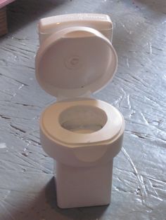 a white toilet sitting on top of a wooden floor next to a trash can with the lid up