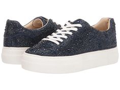 Blue by Betsey Johnson Sidny - Women's Shoes : Navy : The Blue by Betsey Johnson Sidny sneaker will lend a dose of glam to your casual days with a rhinestone-encrusted fabric upper, low-profile silhouette, padded collar, and a round toe. Lace-up design offers a secure fit. Breathable fabric lining. Lightly padded footbed for added comfort. Durable platform and man-made outsole. Imported. Measurements: Weight: 1 lb 2 oz Product measurements were taken using size 9, width M. Please note that measu Sparkly Sneakers, Bride Sneakers, Blue By Betsey Johnson, Profile Silhouette, Studded Sneakers, Oxford Platform, Oxford Sneakers, Best Dress, Betsey Johnson Shoes