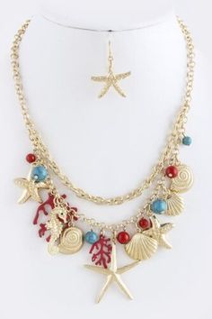 Layered Gold Seashell Starfish Red Coral Charm Necklace D7 | eBay Red Necklaces For Summer Vacation, Red Necklace For Summer Vacation, Trendy Red Jewelry For Vacation, Red Summer Vacation Necklaces, Red Summer Vacation Necklace, Gold Stacked Necklaces, Coastal Party, Red Charm, Stylish Necklace