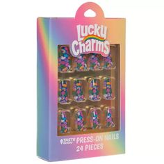 Lucky Charms Press-On Nails | Hobby Lobby | 2347078 Lucky Charms Costume, Charms Nails, Esthetician Quotes, Trendy Summer Nails, Lucky Charms Marshmallows, Summer Nails 2024, Home Nail Salon, Hippie Nails, Really Cute Nails