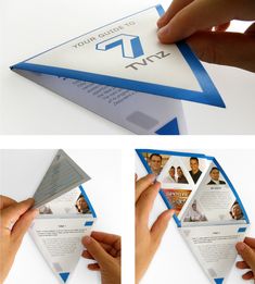 the folded brochure is designed to look like an origami triangle