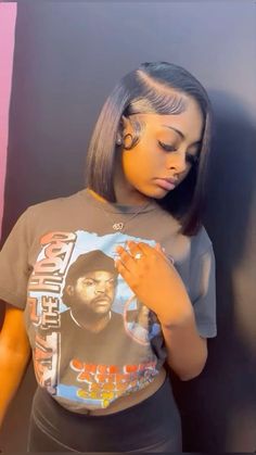 Cute Bob Haircuts Black Women, Cute Side Part Bobs For Black Women, Black Women Side Part Bob, Bobs With Natural Hair, Long Side Part Bob Black Women, Sidepart Bob Quick Weave, Side Bob Wig, Bobs Quick Weave, Prom Bob Hairstyles