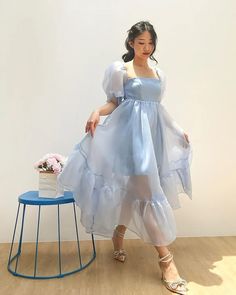 Simple Pretty Organza Dress Puff Sleeves Classy Cocktail - Etsy Puff Sleeve Ruffle Dress For Prom Season, Light Blue Fitted Organza Dress, Prom Season Puff Sleeve Dress With Ruffles, Fitted Light Blue Organza Dress, Fitted Summer Chiffon Dress With Sheer Sleeves, Fitted Chiffon Summer Dress With Sheer Sleeves, Fitted Chiffon Dress With Sheer Sleeves For Summer, Sheer Organza Short Sleeve Dress, Sheer Organza Dress With Short Sleeves