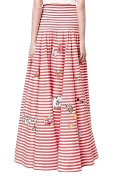 Red and white cotton printed stripe skirt from Mira Mikati. Composition: 100% cotton Designer Style: SK06 Hand Wash Works as a dress Red Full Skirt Dress For Spring, Spring Cotton Dresses With Vertical Stripes, Spring Cotton Dress With Striped Hem, White Skirt With Vertical Stripes For Spring, Summer Striped Cotton Skirt, White Vertical Stripes Skirt For Summer, Striped Cotton Skirt For Summer, White Summer Skirt With Vertical Stripes, White Vertical Striped Summer Skirt