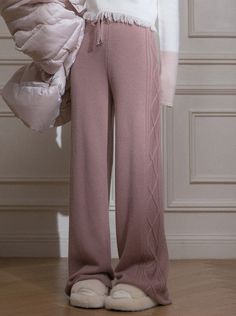 ❤Lazy drape wool casual knit pants❤︎ Trendy Winter Wide Leg Bottoms, Trendy Wide Leg Bottoms For Winter, Spring Wool Bottoms, Wool Spring Bottoms Full Length, Full-length Wool Bottoms For Spring, Wool Full Length Bottoms For Spring, Wool Full-length Bottoms For Spring, Trendy Wide Leg Sweatpants For Fall, Wool Full Length Pants For Spring