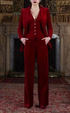 Quirky Clothes, Gentleman Outfit, Prom Inspo, Velvet Trousers, Woman Suit Fashion, Red Suit, Temperley London, 3 Piece Suits, Pretty Wedding