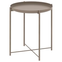 the side table is made from metal and has a round tray on one end with an open