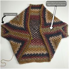 a crocheted sweater is shown with instructions to make it