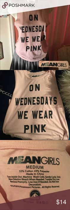 Mean girls got on Wednesdays we were pink T-shirt Mean Girls "On Wednesday We wear PINK• sleeveless pink cotton t • Shirt NWT EXCELLENT CONDITION mean girls Tops Tees - Short Sleeve Sleeveless Text Print T-shirt For Summer, Trendy Text Print Sleeveless Tank Top, Trendy Sleeveless Text Print Tank Top, Trendy Sleeveless Tank Top With Text Print, Summer Slogan Tank Top, Sleeveless T-shirt With Letter Print, Pink Letter Print Tank Top For Summer, Summer Pink Tank Top With Letter Print, Summer Tank Top With Text Print