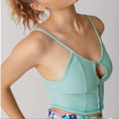 Nwt. Urban Outfitters Cropped Cami With Peekaboo In Front Light Green 97% Polyester 3% Spandex Machine Washable Chest Approximately 14.5” Fitted Bra Friendly Tops For Day Out, Summer Workout Tops With Seamless Design, Seamless Summer Yoga Top, Summer Workout Tops With Built-in Bra, Casual Beach Top With Seamless Construction, Casual Seamless Top For Beach, Bra Friendly Tops For Yoga In Spring, Trendy Seamless Beach Tops, Urban Outfitters Ribbed Summer Tops