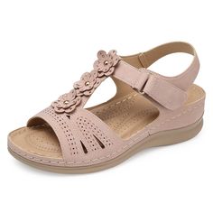 PRICES MAY VARY. Material: Women pink wedge sandals for summer dressy casual, lightweight and breathable cushioned insole, comfortable wedge sandals for women, casual walking sandals for daily wearing. Design: Ladies wedge sandals, open toe womens wedge sandals with bohemian flower decoration, adjustable velcro wedge shoes, anti-slip rubber sole, hook and loop ankle strap sandal. Style: Summer comfortable wedge sandals, casual bohemian platform sandals shoes for women, Comfort low wedge sandals Comfortable Pink Wedge Sandals With Cushioned Footbed, Pink Cushioned Wedge Sandals For Summer, Comfortable Spring Wedge Sandals With Round Toe, Comfortable Wedge Heel Sandals For Summer, Ladies Wedge Sandals, Summer Dressy Casual, Pink Wedge Sandals, Comfortable Walking Sandals, Comfortable Wedges Sandals