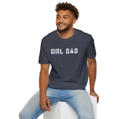 Celebrate Your Father-Daughter Bond with Our 'Girl Dad' T-Shirt – Comfort and Style in One! Show off your pride as a dedicated dad with our 'Girl Dad' unisex soft-style t-shirt. Made from incredibly soft materials, this tee offers a new level of casual comfort, perfect for any occasion. Whether you're attending a family outing, a casual event, or simply enjoying quality time with your daughter, this t-shirt is your go-to choice for both style and comfort. Crafted from 100% ring-spun cotton for solid colors, this lightweight fabric (4.5 oz/yd² or 153 g/m²) ensures a blissfully soft feel all year round. Heather colors and sports grey variants include polyester for added durability. The classic fit, combined with a crew neckline, provides a clean, versatile style suitable for both formal and Father's Day Family Text Print T-shirt, Father's Day T-shirt With Funny Text In Relaxed Fit, Father's Day Casual Pre-shrunk Shirt, Casual Shirt With Text Print For Father's Day, Father's Day Graphic Tee With Relaxed Fit, Father's Day Family Cotton T-shirt, Casual Top With Text Print For Father's Day, Casual Short Sleeve Tops For Father's Day, Cotton Relaxed Fit T-shirt For Family Matching