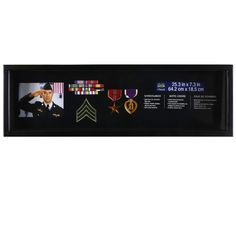 "Elegant shadow box is perfect for displaying metals, ribbons, photos and awards beneath a flag case. It can be used as a tabletop display or hangers are attached for easy wall mounting. This elegant shawdow box is perfect for displaying medals, ribbons, photos and awards beneath a flag case. The back is removeable for easy access and is covered with soft velour. It can be used as a tabletop display or hangers are attached for easy wall mounting. Details: Black 7.2\" x 25.2\" (64cm x 18.3cm) 2.2 Displaying Medals, Medal Display Case, Military Ribbons, Military Shadow Box, Flag Display Case, Award Display, Best Flags, Flag Display, Framed Flag