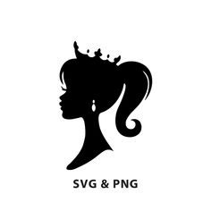 the silhouette of a woman's head with a crown on her head and text svg & png