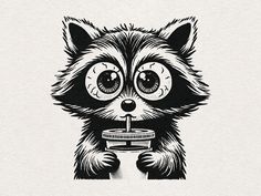 Ice Coffee Illustration, Cute Raccoon Art, Raccoon Comic, Comic Illustrations, Style Graphique, Black Tattoo Cover Up, Art Mignon, Graphic Design Elements, Graphic Style