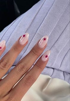 Fun Almond Nail Designs, Stars Nail Design, Star Girl Nails, Pink Star Nails, Unghie Sfumate, Simple Gel Nails, Basic Nails, Soft Nails, Star Nails