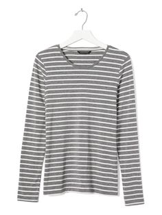 product photo Gray Long Sleeve Top For Layering, Fall Layering Scoop Neck Tops, Fall Layering Tops With Scoop Neck, Striped Tops For Layering In Fall, Striped V-neck Tops For Loungewear, Fitted Top For Fall Loungewear, Fitted Top For Loungewear In Fall, Fitted Striped Tops For Layering, Striped Fitted Tops For Layering