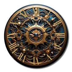 a gold and black clock with roman numerals